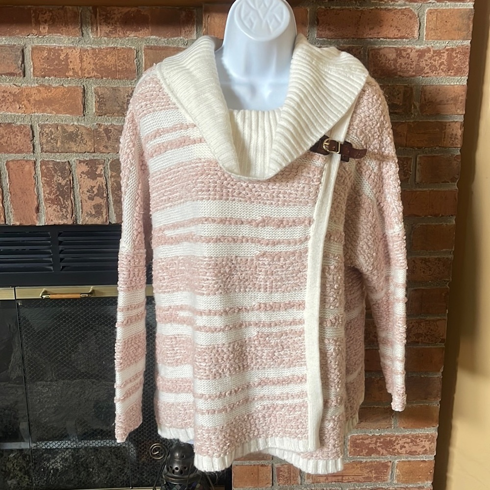 Calvin Klein Pink & White Cowl Neck Sweater Cape - Picture 2 of 7
